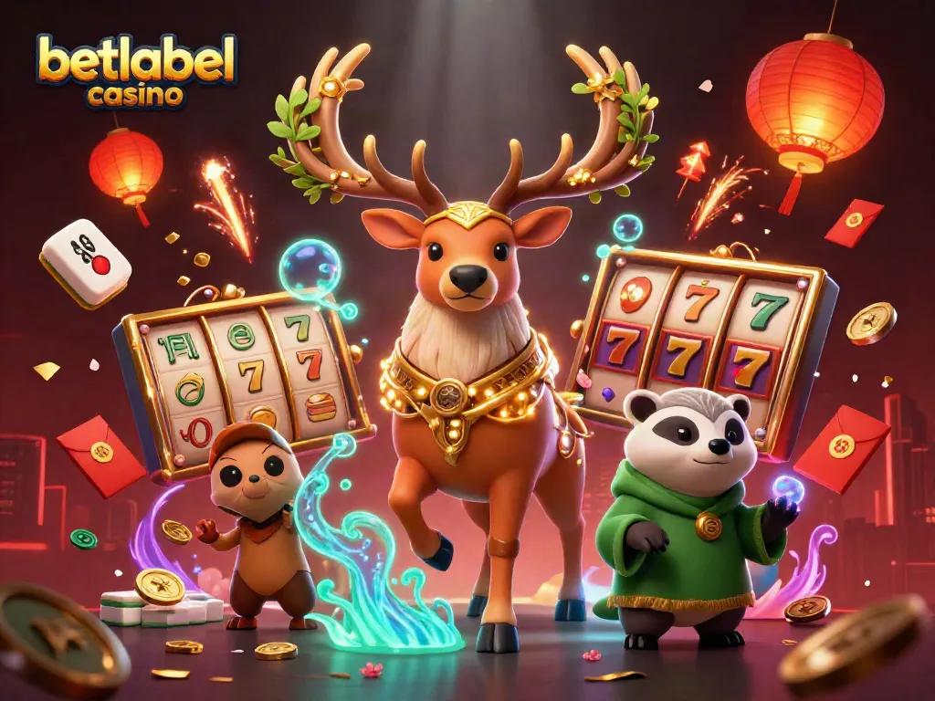 Experience the excitement of betting at betlabel casino with engaging slot reels and vibrant characters.